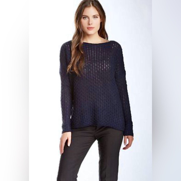 Vince Sweaters - Vince Mini Cable Bateau Navy Blue Merino Alpaca Camel Blend